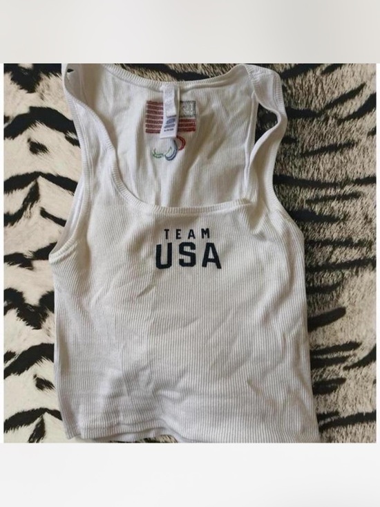 SKIMS Tops - SKIMS White Ribbed 'USA' Logo Tank